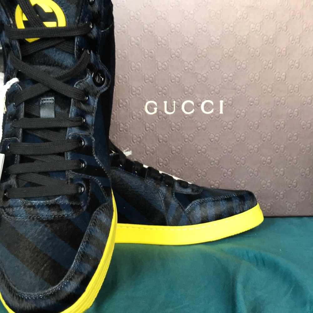 Gucci pony stripe, blue and black striped sneaker